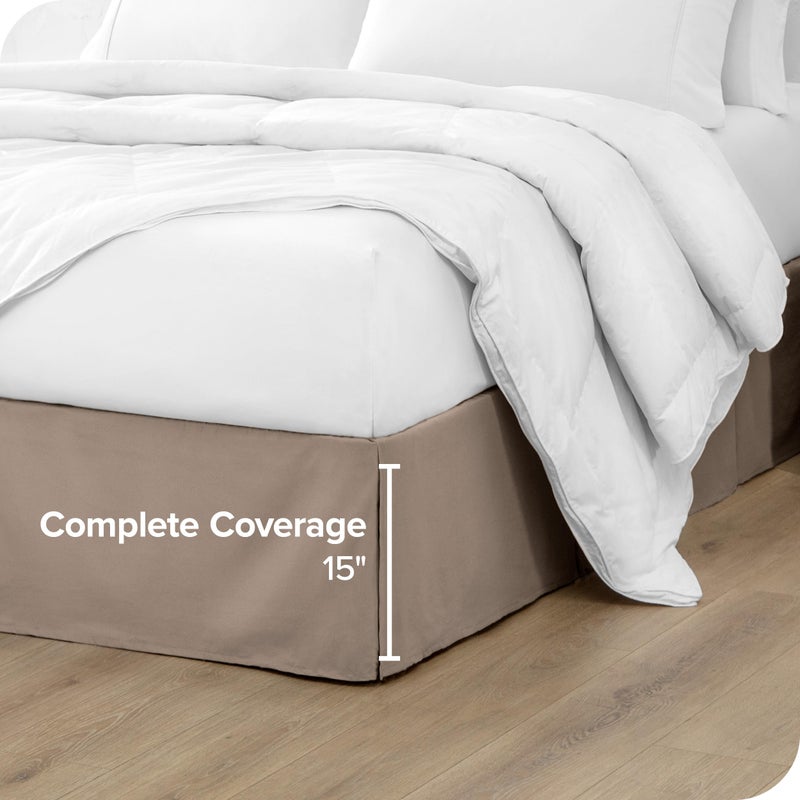 Bare Home Full Bed Skirt - 15-Inch Tailored Drop Easy Fit - Bed Skirt for Beds - Center & Corner Pleats (Full, Taupe) - Image 4
